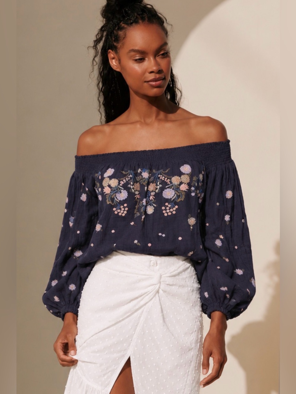Free People Saachi Smocked off the Shoulder Top